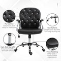 Vinsetto Pu Leather Home Office Chair, Button Tufted Desk Chair With Padded Armrests, Adjustable Height And Swivel Wheels, Black Black Faux Leather