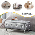 Upholstered Storage Ottoman Bench For Bedroom End Of Bed Faux Leather Rectangular Storage Benches Footrest With Crystal Buttons For Living Room Entryway Silver White Wood Bedroom Black Pattern Pine Wood With Storage Silver Faux Leather Faux Leather