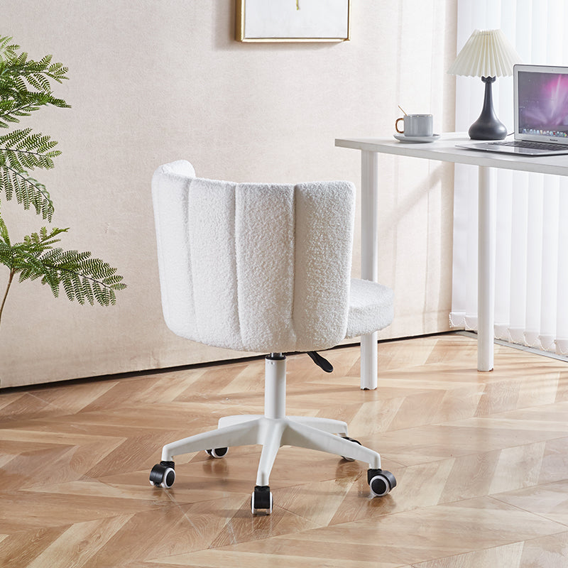 Set Of 1,Home Office Chair,Fluffy Fuzzy Comfortable Makeup Vanity Chair ,Swivel Desk Chair Height Adjustable Dressing Chair For Bedroom Antique White Fabric Metal