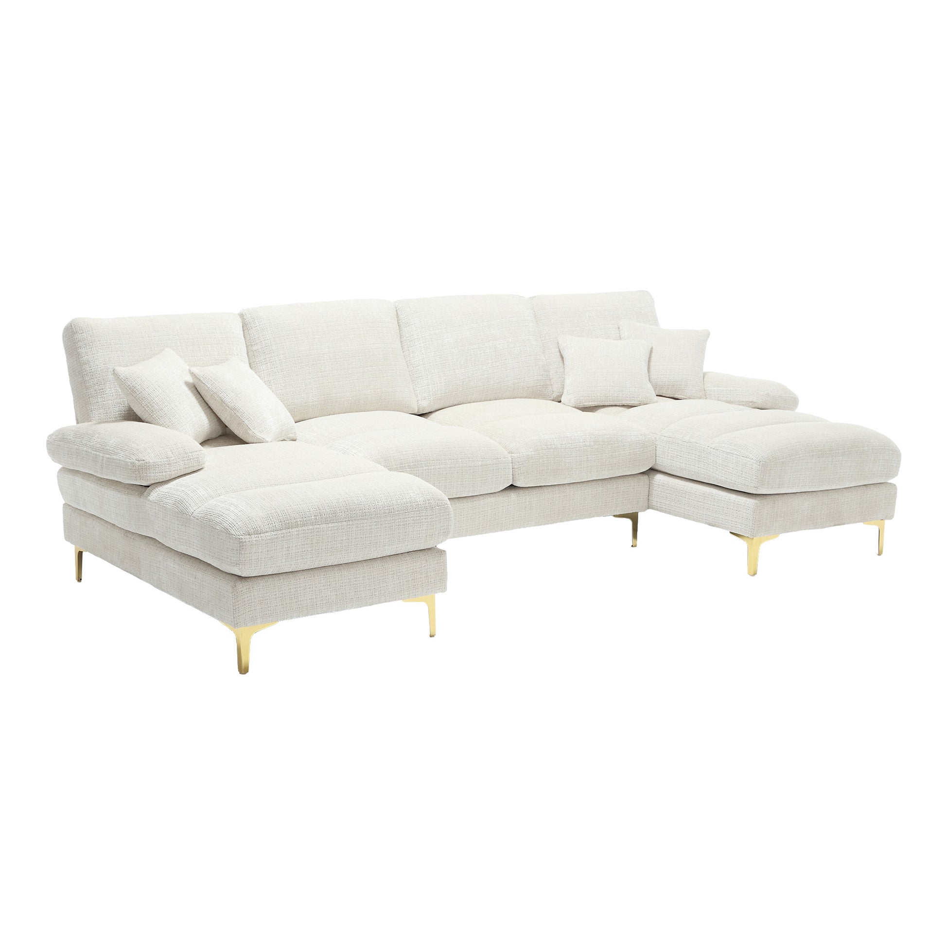 United Modern Large Chenille Fabric U Shape Sectional Sofa Beige Chenille