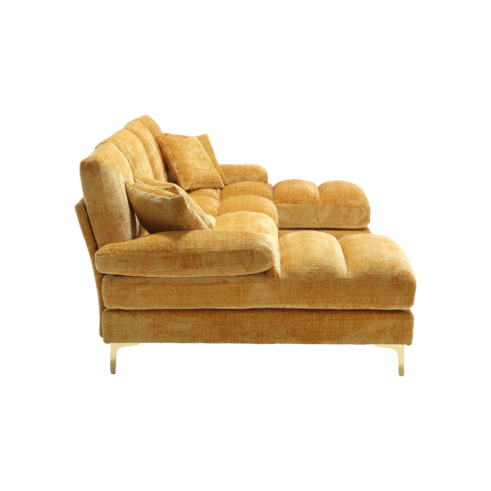 United Modern Large Chenille Fabric U Shape Sectional Sofa Yellow Chenille