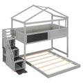 Twin Over Full House Bunk Bed With Storage Staircase And Blackboard,Gray Old Sku: Gx001701Aae Box Spring Not Required Gray Wood Bedroom Bunk Pine