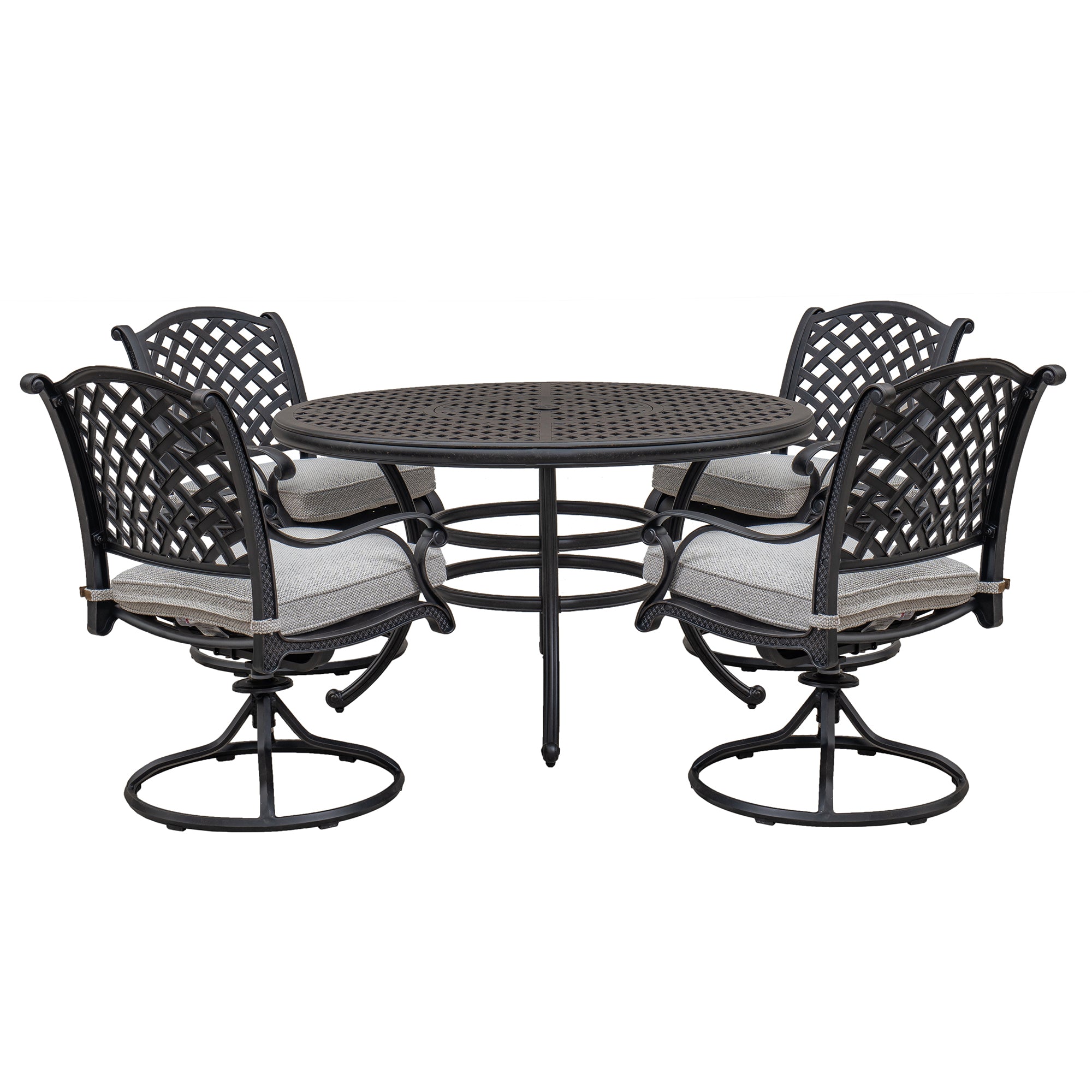 Stylish Outdoor 5 Piece Aluminum Dining Set With Cushion, Sandstorm Antique Gray Aluminium