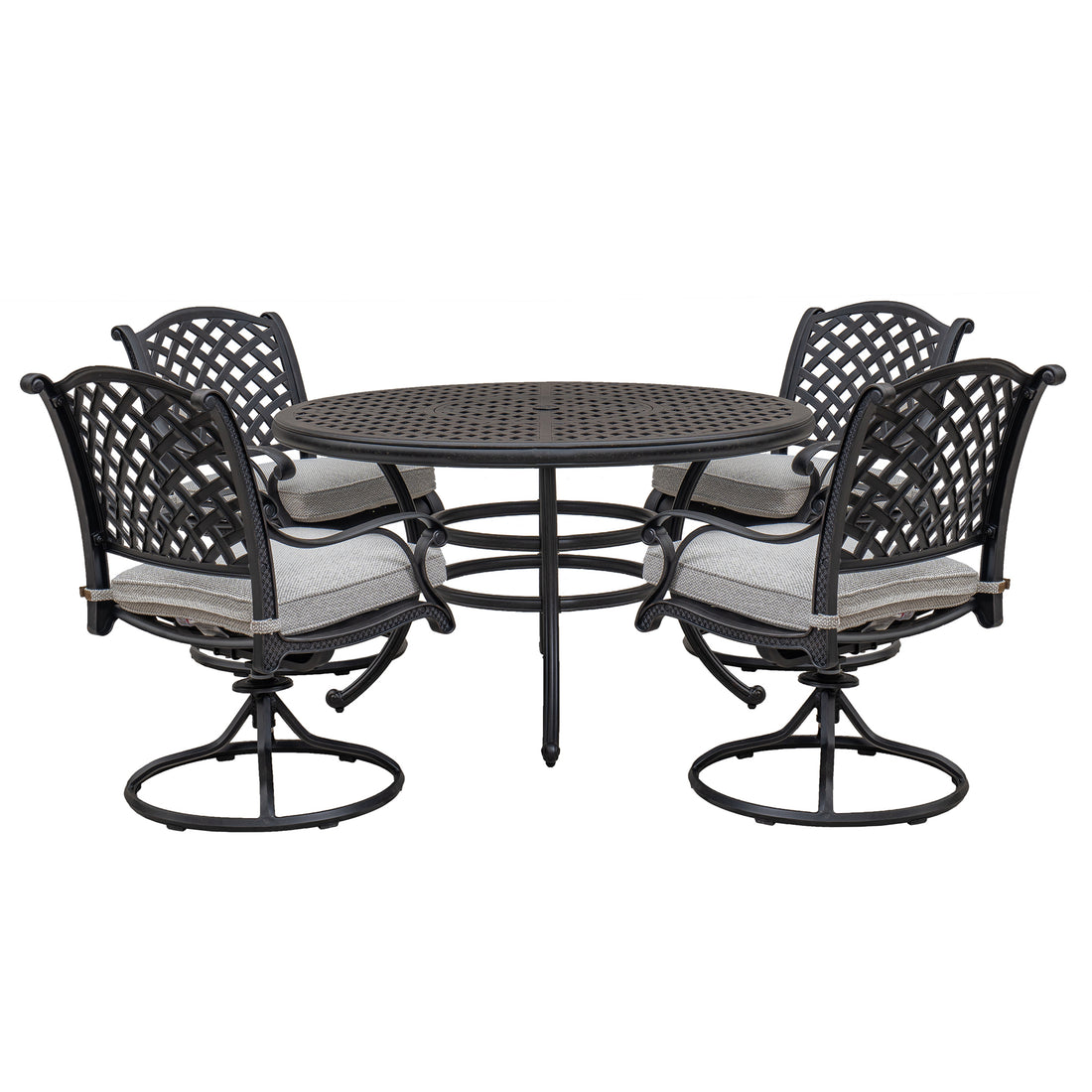 Stylish Outdoor 5 Piece Aluminum Dining Set With Cushion, Sandstorm Antique Gray Aluminium