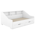 Twin To King Size Daybed Frame With Storage Bookcases And Two Drawers,Charging Design,White White Solid Wood Mdf