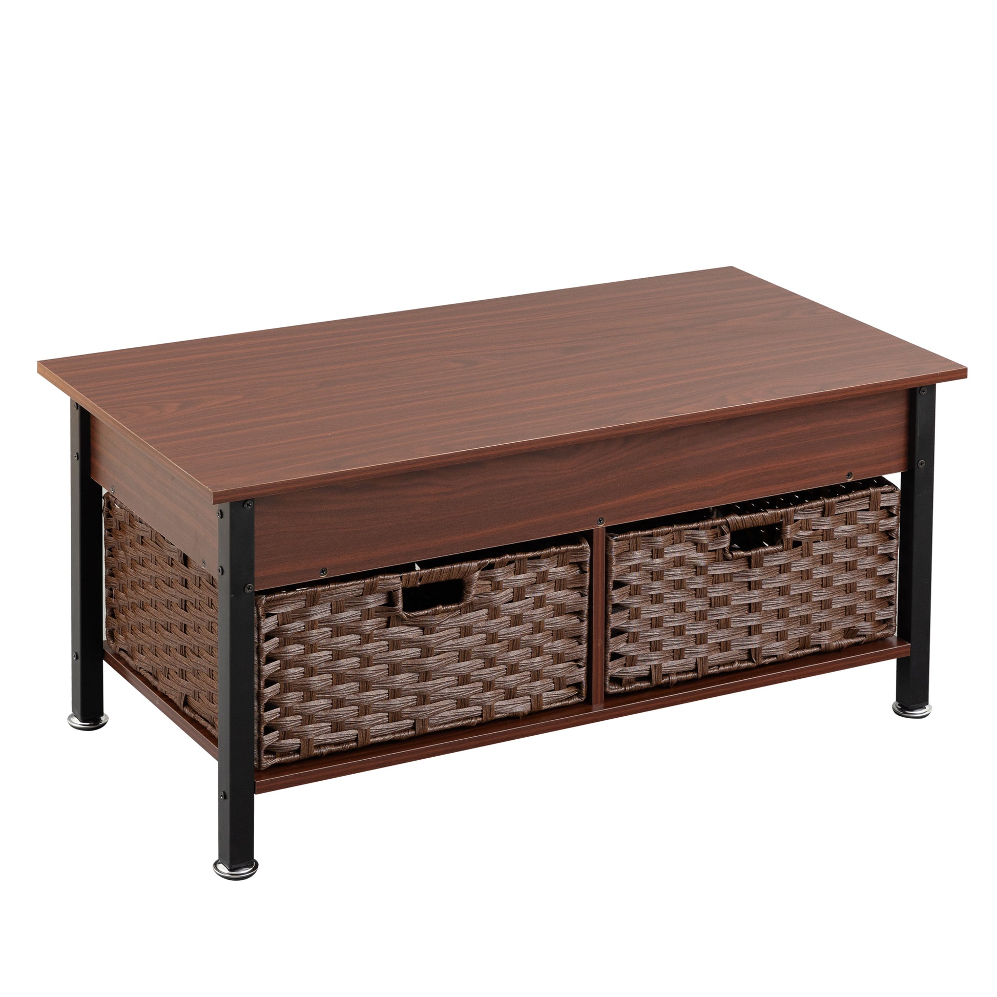 Metal Coffee Table,Desk,With A Lifting Table,And Hidden Storage Space.There Were Two Removable Wicker Baskets That Could Be Placed In Any Space Such As The Living Room,Color:Brownwith Solid Wood Grain Brown Height Adjustable & Standing Desks Primary