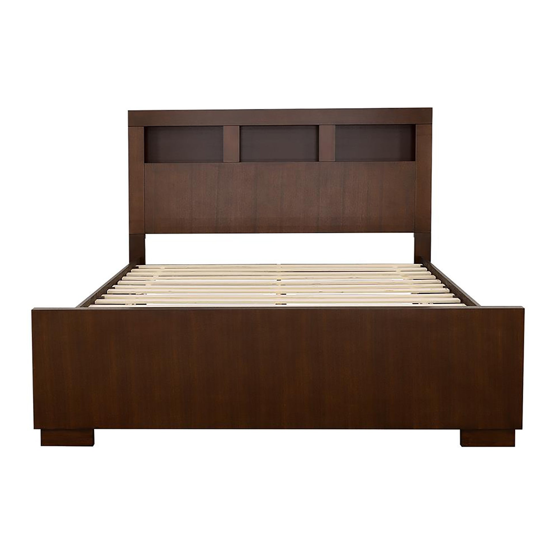 Cappuccino Queen Bed With Bookcase Headboard Box Spring Not Required Queen Brown Wood Bedroom Contemporary,Modern Rubberwood Storage Included Wood