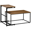 Homcom Nesting Tables Set Of 2, Industrial Coffee Table Set With Metal Frame & Adjustable Foot Pads, Living Room Furniture, Brown Natural Mdf