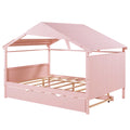 Wood Full Size House Bed With Twin Size Trundle And Storage, Pink Box Spring Not Required Full Pink Wood Bedroom Solid Wood Mdf