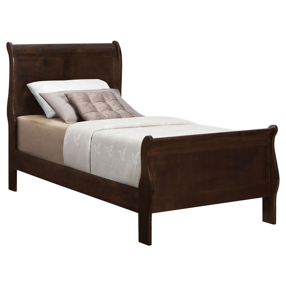 Cappuccino Twin Sleigh Bed Box Spring Required Twin Brown Wood Bedroom Traditional Rubberwood Kids Wood