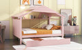 Wood Full Size House Bed With Twin Size Trundle And Storage, Pink Box Spring Not Required Full Pink Wood Bedroom Solid Wood Mdf