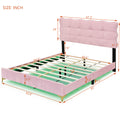 Queen Size Velvet Platform Bed With Led Frame And Stylish Mental Bed Legs, Pink Pink Velvet