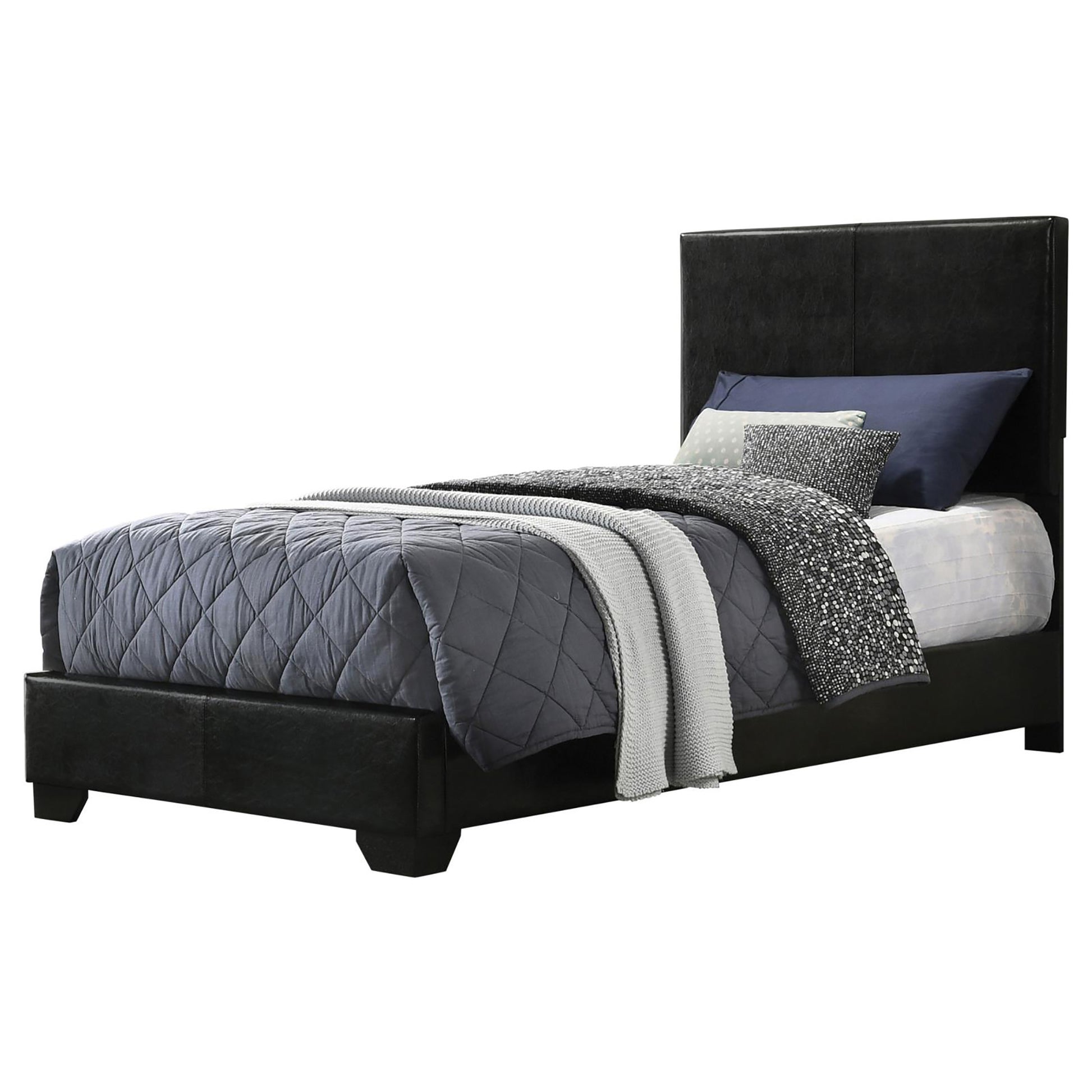 Black Twin Panel Bed Box Spring Required Twin Black Wood Bedroom Transitional Panel Upholstered