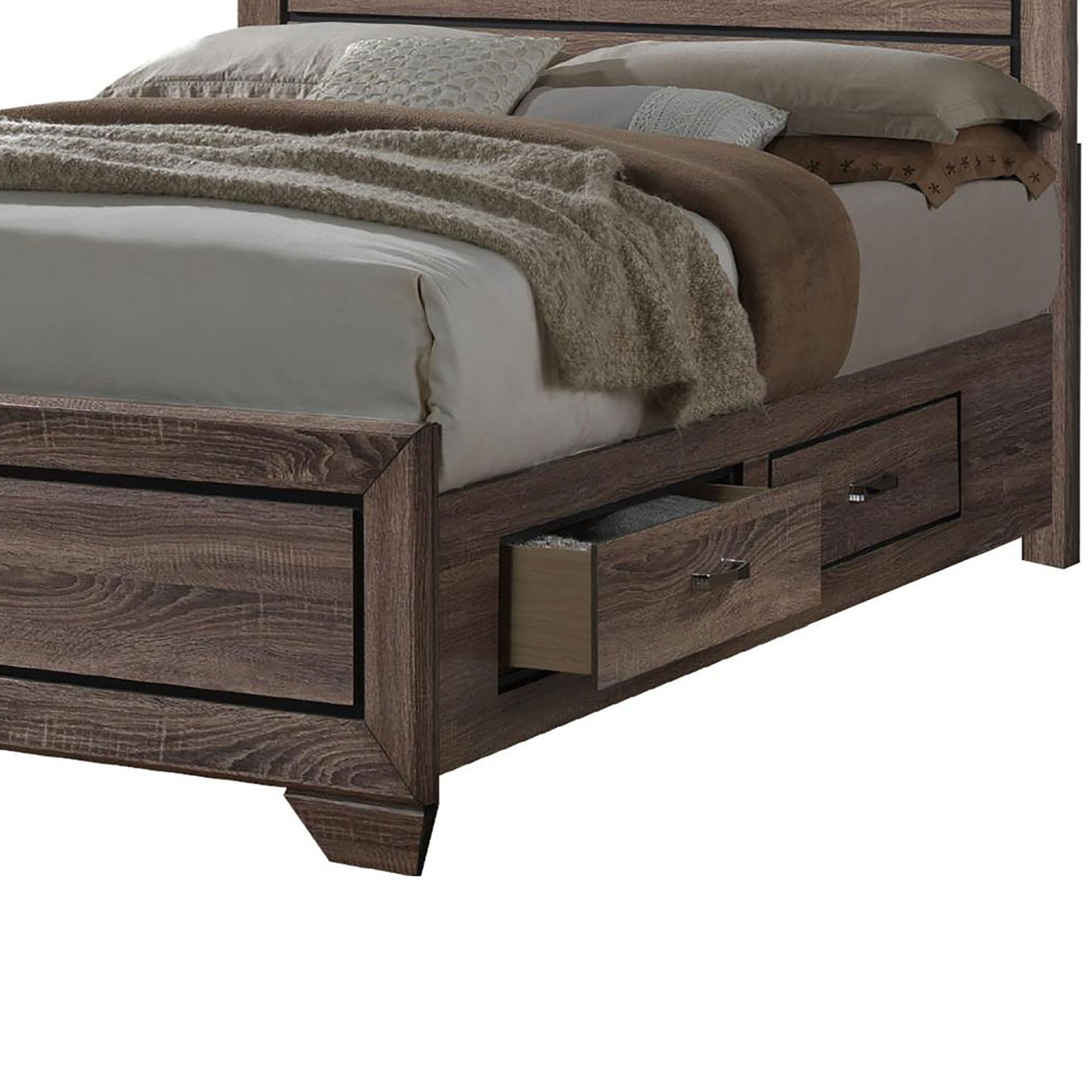 Washed Taupe Queen Storage Bed Queen Brown Wood Bedroom Transitional Rubberwood Storage Included Wood