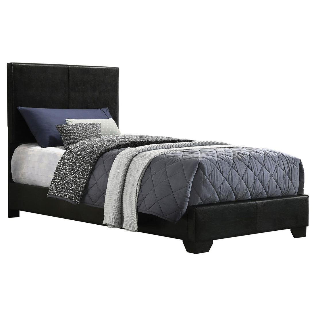 Black Twin Panel Bed Box Spring Required Twin Black Wood Bedroom Transitional Panel Upholstered