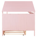 Wood Full Size House Bed With Twin Size Trundle And Storage, Pink Box Spring Not Required Full Pink Wood Bedroom Solid Wood Mdf