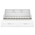 Twin To King Size Daybed Frame With Storage Bookcases And Two Drawers,Charging Design,White White Solid Wood Mdf