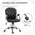 Vinsetto Pu Leather Home Office Chair, Button Tufted Desk Chair With Padded Armrests, Adjustable Height And Swivel Wheels, Black Black Faux Leather