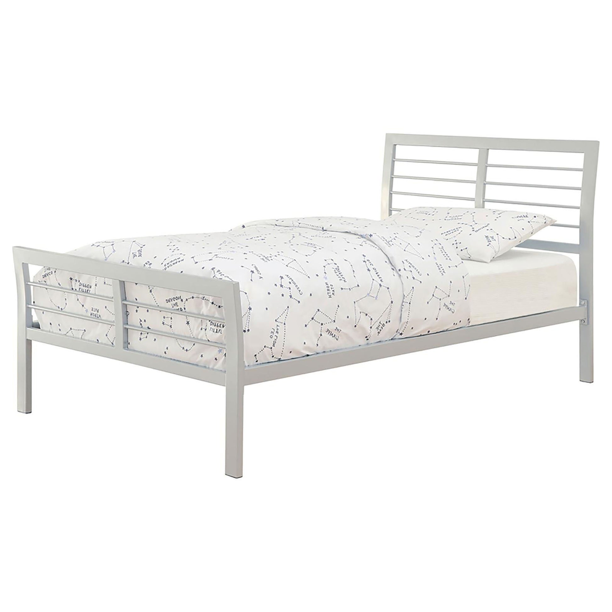 Silver Twin Metal Bed Box Spring Not Required Twin Silver Metal Bedroom Contemporary,Modern Kids Metal