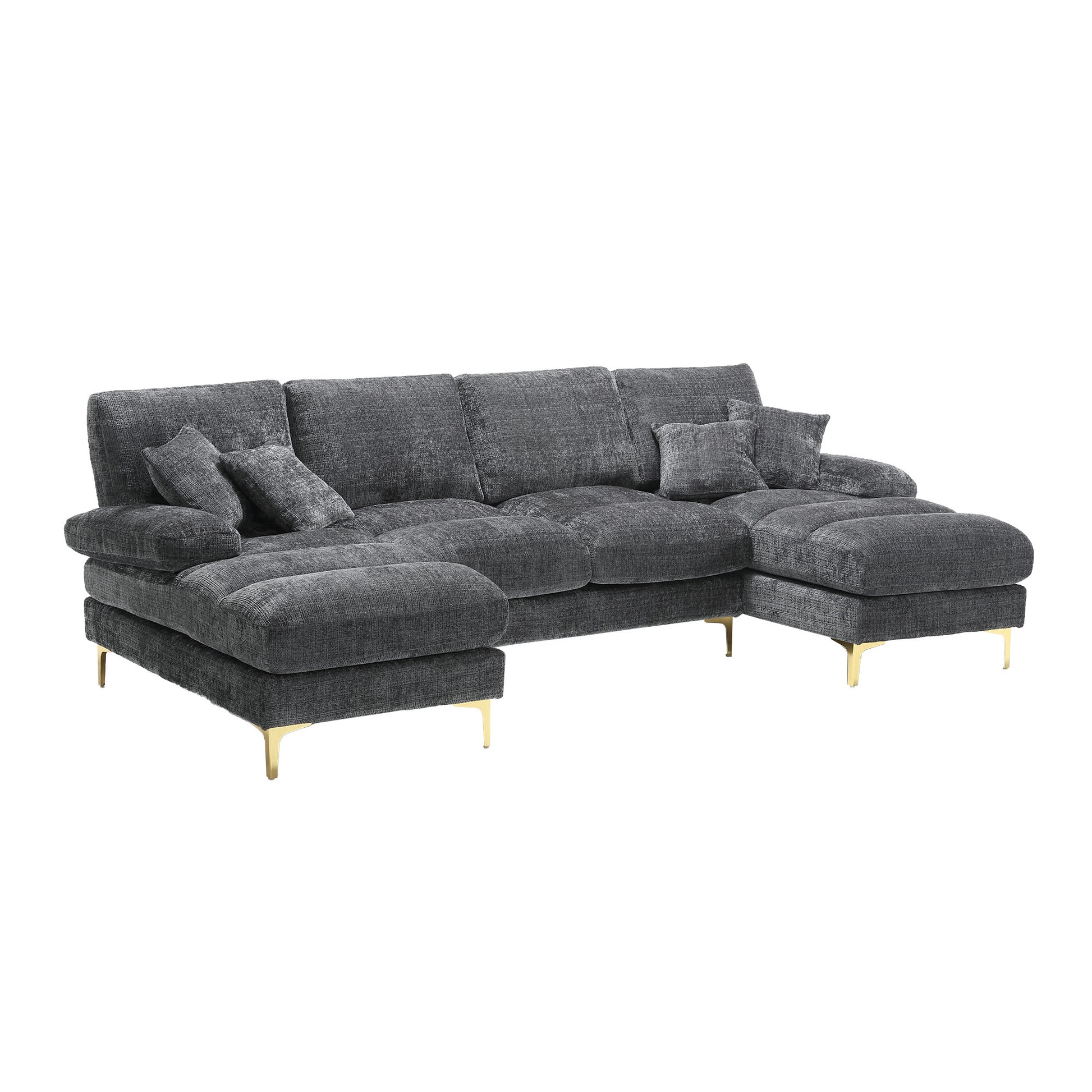 United Modern Large Chenille Fabric U Shape Sectional Sofa Gray Chenille