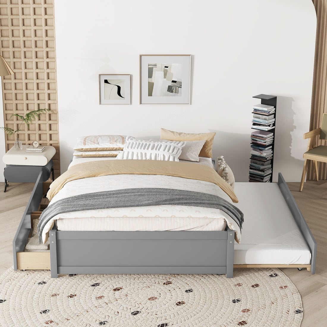 Full Bed With Twin Size Trundle And Two Drawers For Grey Color Full Gray Solid Wood