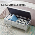 Upholstered Storage Ottoman Bench For Bedroom End Of Bed Faux Leather Rectangular Storage Benches Footrest With Crystal Buttons For Living Room Entryway Silver White Wood Bedroom Black Pattern Pine Wood With Storage Silver Faux Leather Faux Leather