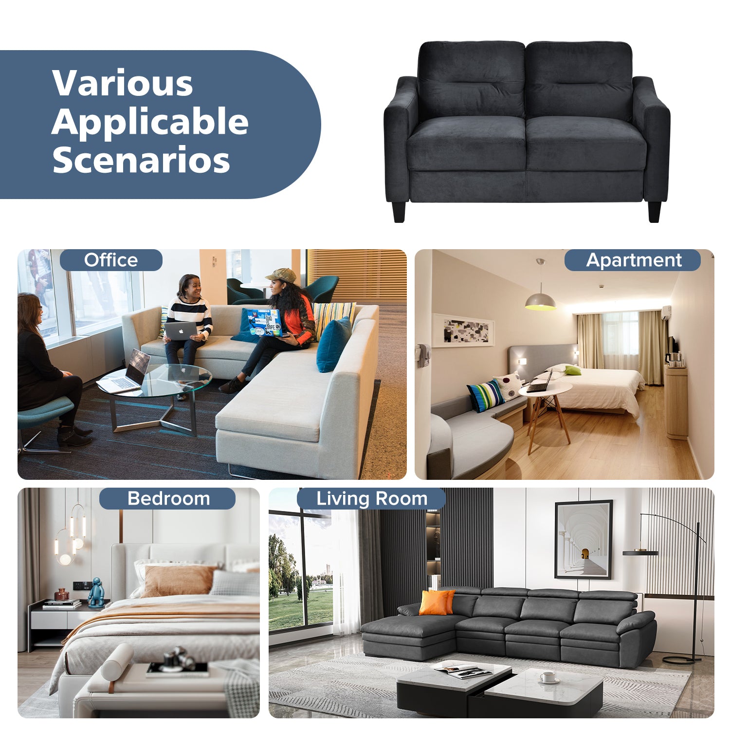 Couch Comfortable Sectional Couches And Sofas For Living Room Bedroom Office Small Space Black Velvet 2 Seat