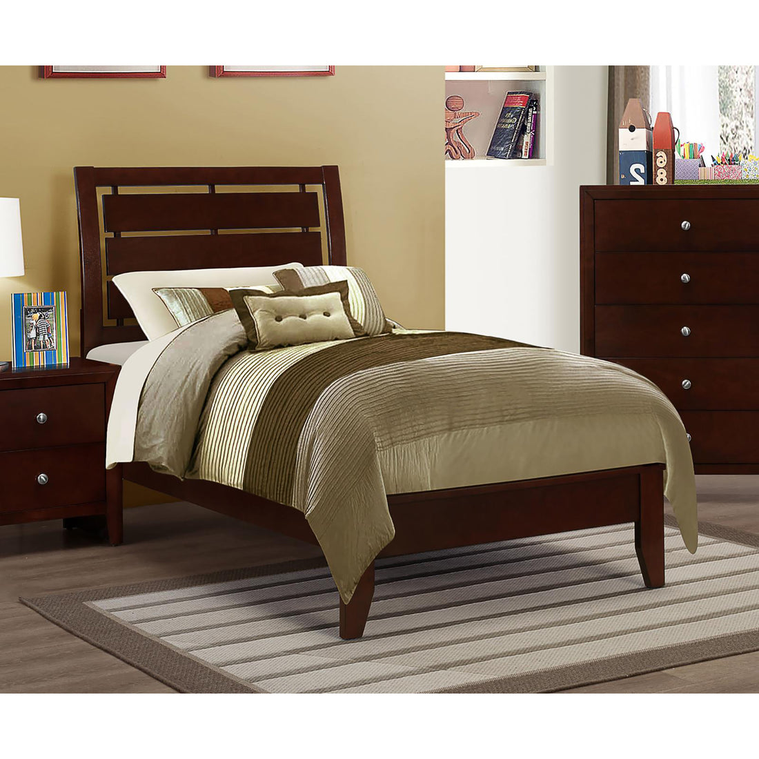 Rich Merlot Slatted Twin Panel Bed Twin Brown Wood Bedroom Transitional Kids Wood