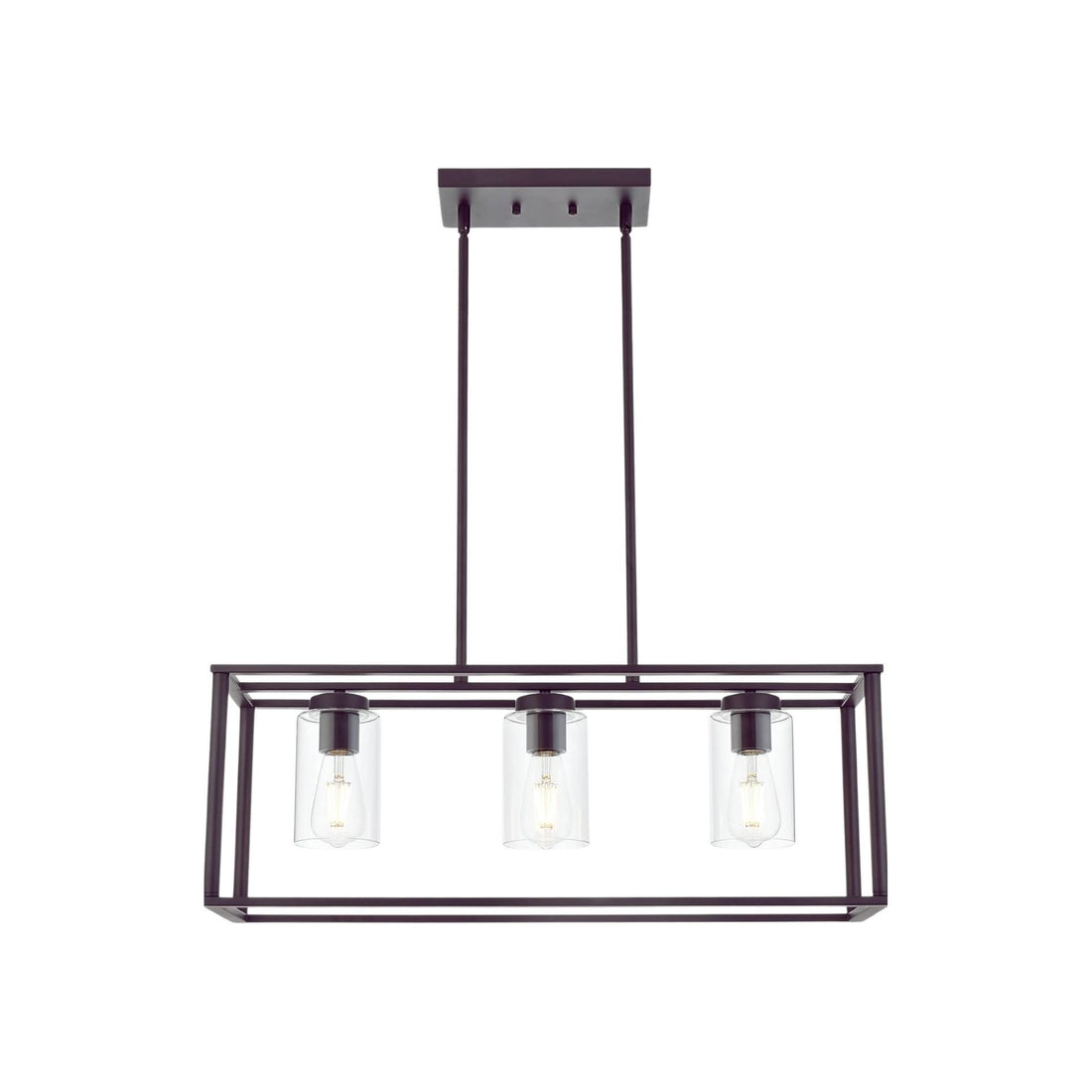 Contemporary Chandeliers Black 3 Light Modern Dining Room Lighting Fixtures Hanging, Kitchen Island Cage Linear Pendant Lights Farmhouse Flush Mount Ceiling Light With Glass Shade Oil Rubbed Bronze Metal