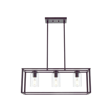 Contemporary Chandeliers Black 3 Light Modern Dining Room Lighting Fixtures Hanging, Kitchen Island Cage Linear Pendant Lights Farmhouse Flush Mount Ceiling Light With Glass Shade Oil Rubbed Bronze Metal