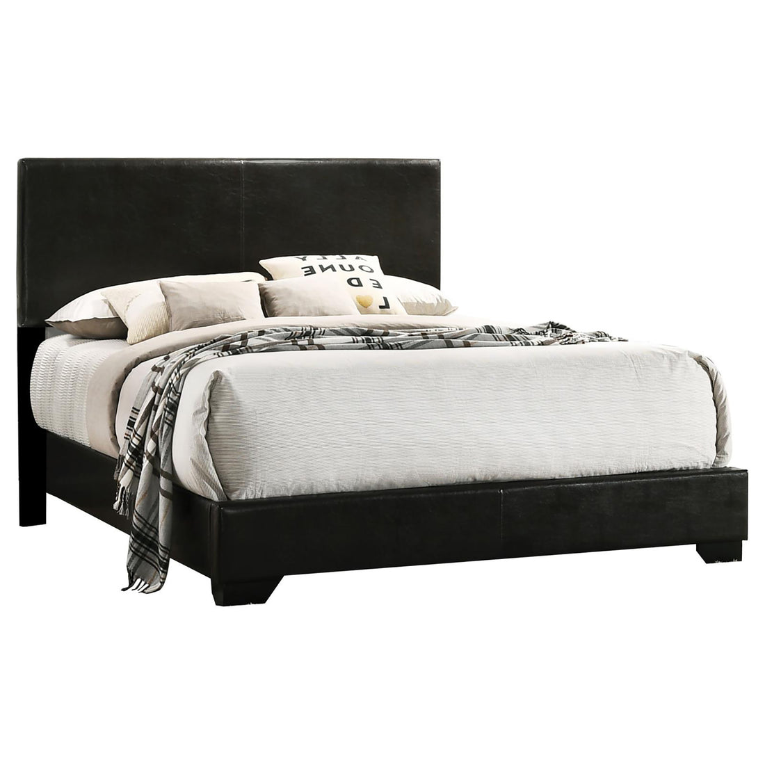 Black Full Panel Bed Box Spring Required Full Black Wood Bedroom Transitional Rubberwood Panel Upholstered