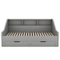 Twin To King Size Daybed Frame With Storage Bookcases And Two Drawers,Charging Design,Gray Gray Solid Wood Mdf