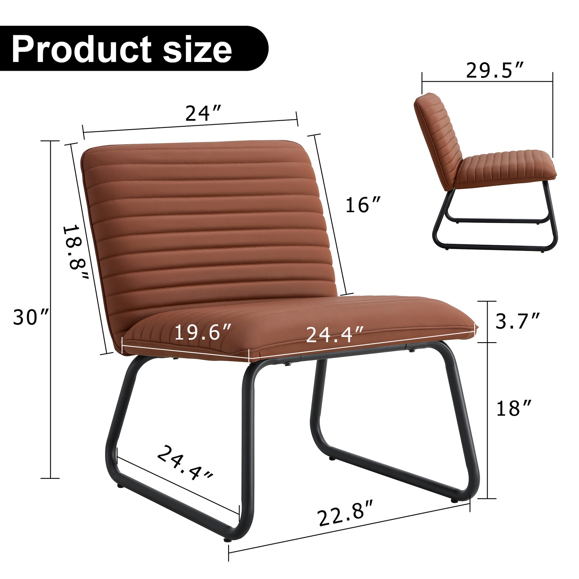 Brown Minimalist Armless Sofa Chair With Pu Backrest And Black Metal Legs, Suitable For Offices, Restaurants, Kitchens, And Bedrooms Brown Metal