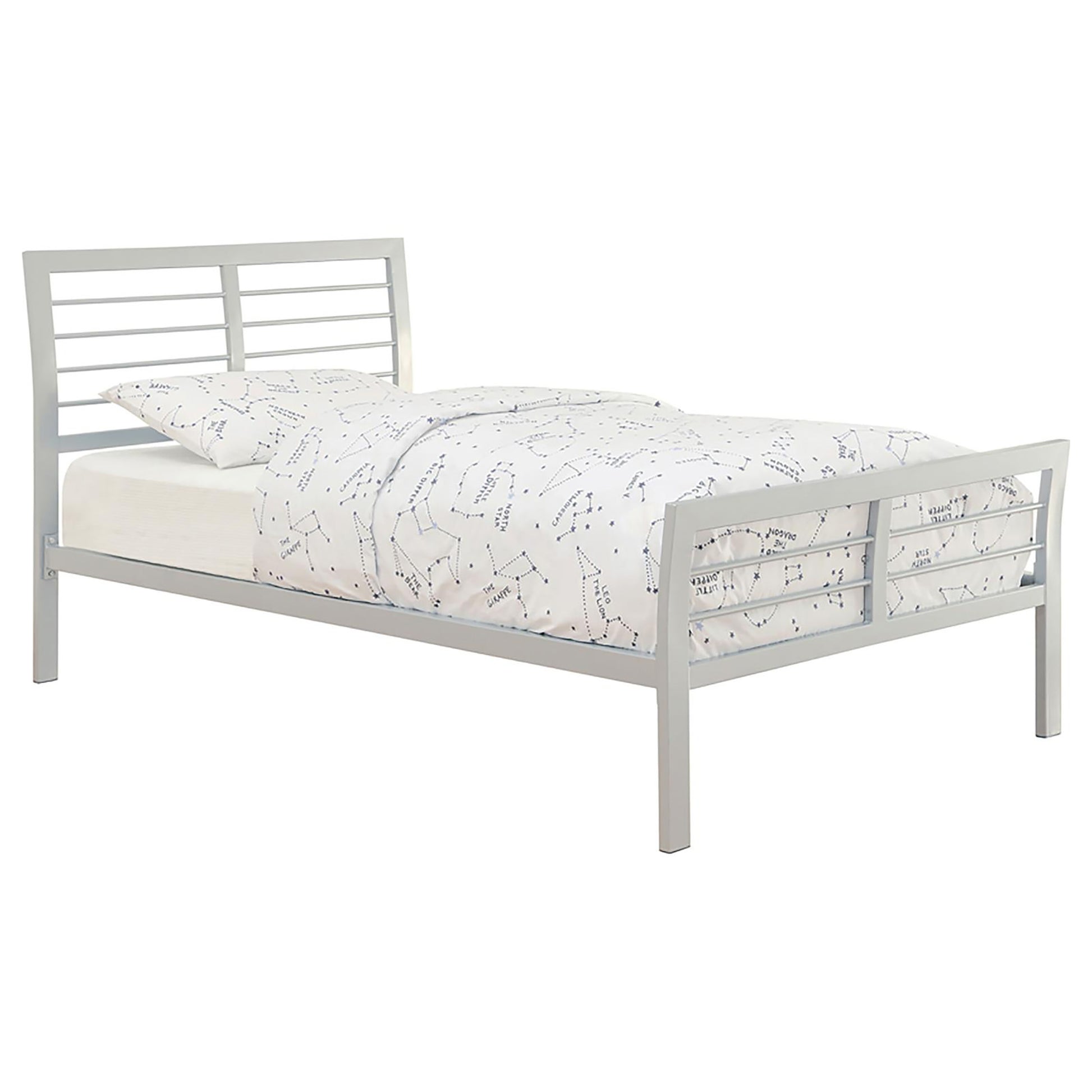 Silver Full Metal Bed Box Spring Not Required Full Silver Metal Bedroom Contemporary,Modern Kids Metal