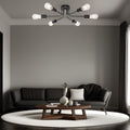 Modern Sputnik Chandelier 6 Light Semi Flush Mount Ceiling Lighting Cotemporary Industrial Brushed Nickel Ceiling Fixture Black Metal