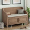 Rustic Style Solid Wood Entryway Multifunctional Storage Bench With Safety Hinge Brown Beige High Back Brown Beige Primary Living Space Beige Mdf