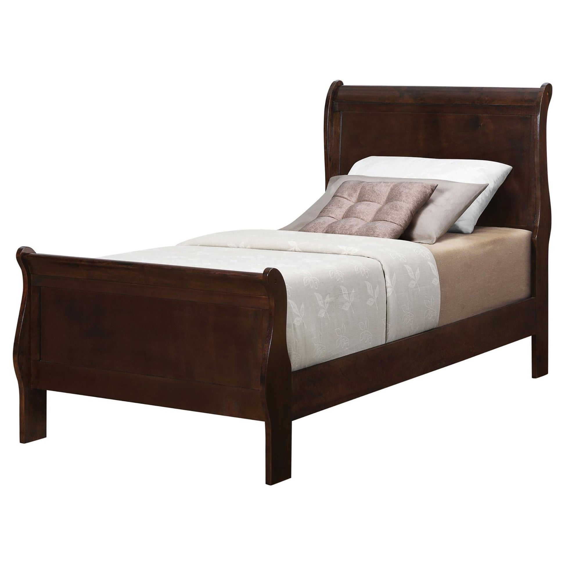 Cappuccino Twin Sleigh Bed Box Spring Required Twin Brown Wood Bedroom Traditional Rubberwood Kids Wood