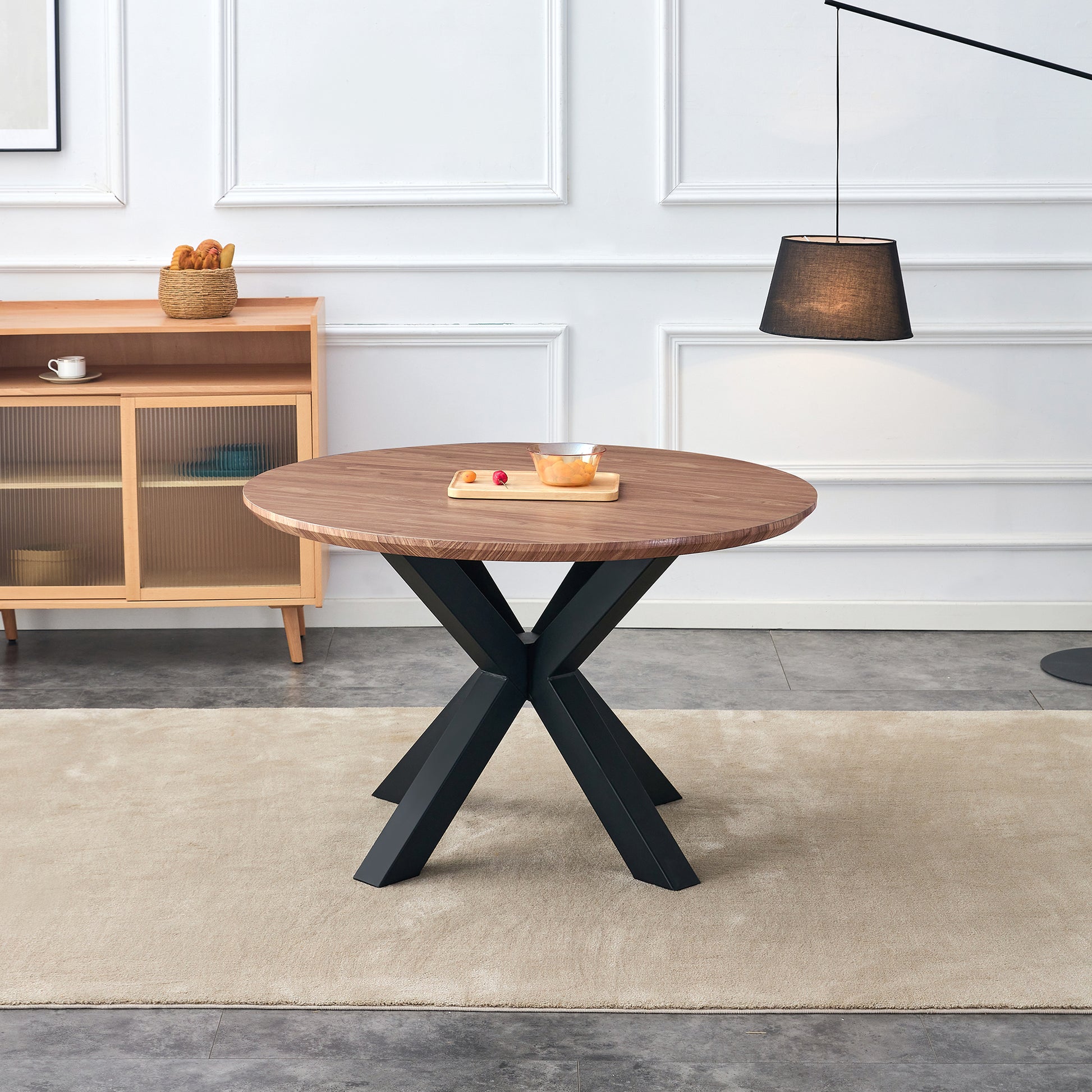 47 Inch, Round Dining Table Set For 2 4 People, Walnut Wood Effect, Suitable For Dining, Living And Banquet Walnut Brown Modern Round Kitchen & Dining Tables Mdf Steel