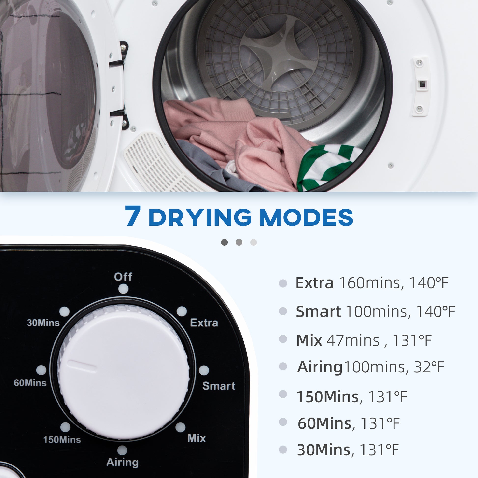 Homcom Portable Clothes Dryer, 120V 1300W Compact Laundry Dryer With Intelligent Drying, 3.2 Cu.Ft Stainless Steel Drum, Front Load Electric Dryer For Apartments, Dorms, Rvs, White White Stainless Steel