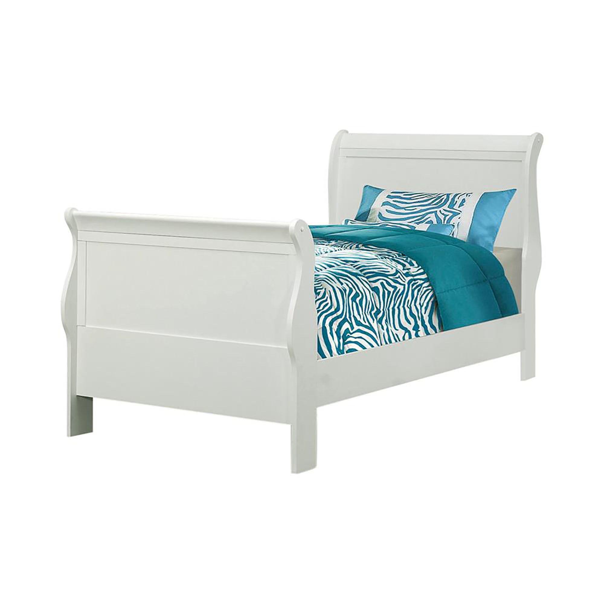 White Panel Sleigh Twin Bed Box Spring Required Twin White Wood Bedroom Traditional Kids Wood