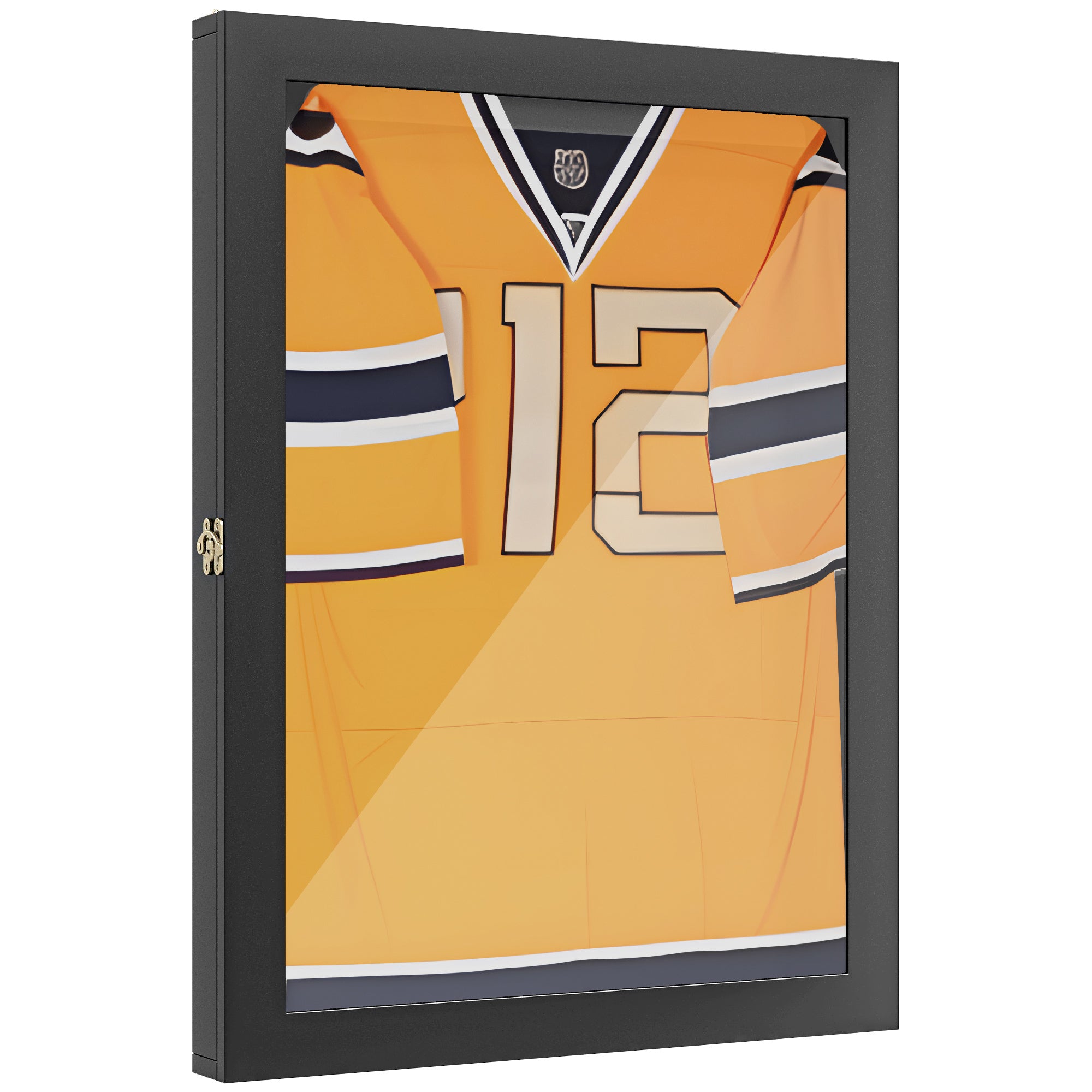 Homcom 24" X 32" Jersey Display Case, Wall Mounted Memorabilia Acrylic Shadow Box With Hanger, Black Black Mdf