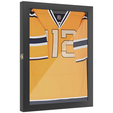 Homcom 24" X 32" Jersey Display Case, Wall Mounted Memorabilia Acrylic Shadow Box With Hanger, Black Black Mdf