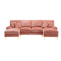 United Modern Large Chenille Fabric U Shape Sectional Sofa Pink Chenille