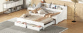 Twin To King Size Daybed Frame With Storage Bookcases And Two Drawers,Charging Design,White White Solid Wood Mdf