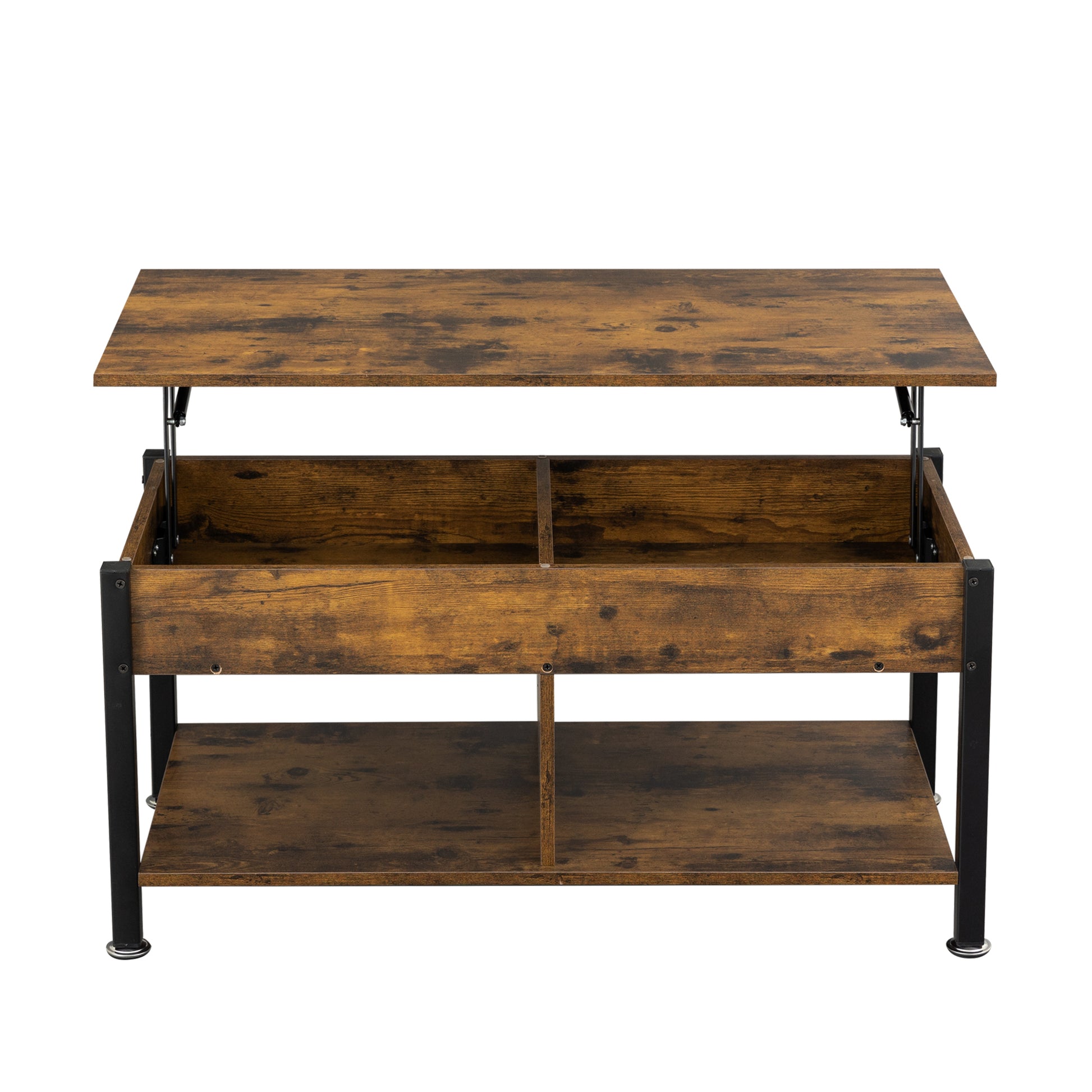 Metal Coffee Table,Desk,With A Lifting Table,And Hidden Storage Space.There Were Two Removable Wicker Baskets That Could Be Placed In Any Space Such As The Living Room,Color:Brown With Fire Wood Grain Light Brown Height Adjustable & Standing Desks