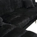 United Modern Large Chenille Fabric U Shape Sectional Sofa Black Chenille