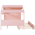 Wood Full Size House Bed With Twin Size Trundle And Storage, Pink Box Spring Not Required Full Pink Wood Bedroom Solid Wood Mdf