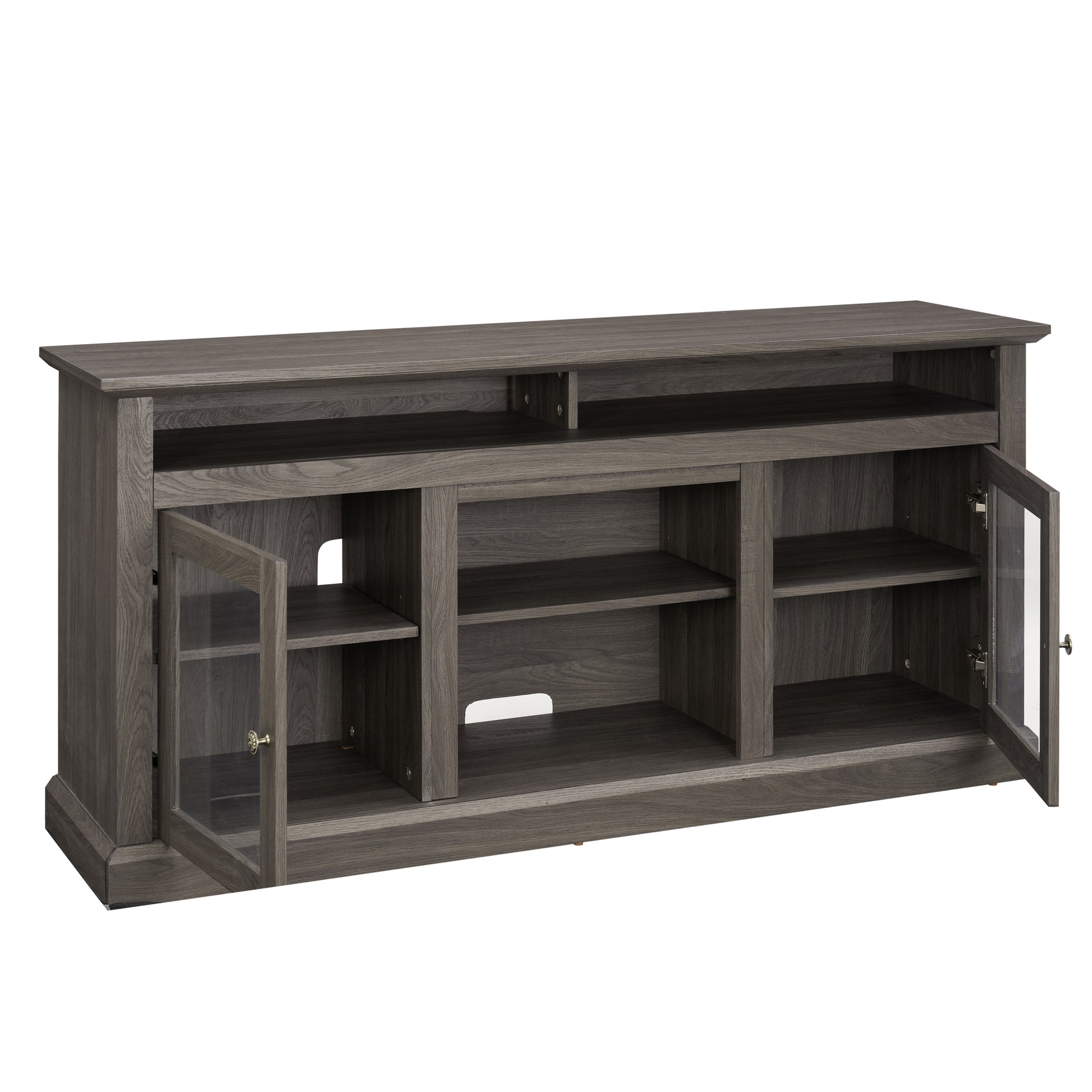 Contemporary Tv Media Stand Modern Entertainment Console For Tv Up To 65" With Open And Closed Storage Space, Dark Walnut Black, 60"W*15.75"D*29"H Black Dark Walnut Primary Living Space 60 69 Inches 60 69 Inches 65 Inches Mdf