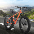 S26109 Elecony 26 Inch Fat Tire Bike Adult Youth Full Shimano 21 Speed Mountain Bike, Dual Disc Brake, High Carbon Steel Frame, Front Suspension, Mountain Trail Bike, Urban Commuter City Bicycle Orange Iron