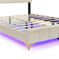 Queen Size Velvet Platform Bed With Led Frame And Stylish Mental Bed Legs, Beige Beige Velvet